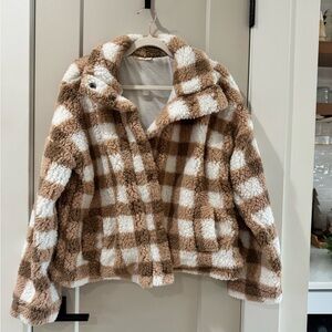 Cozy Brown and White Checkered Jacket size XL